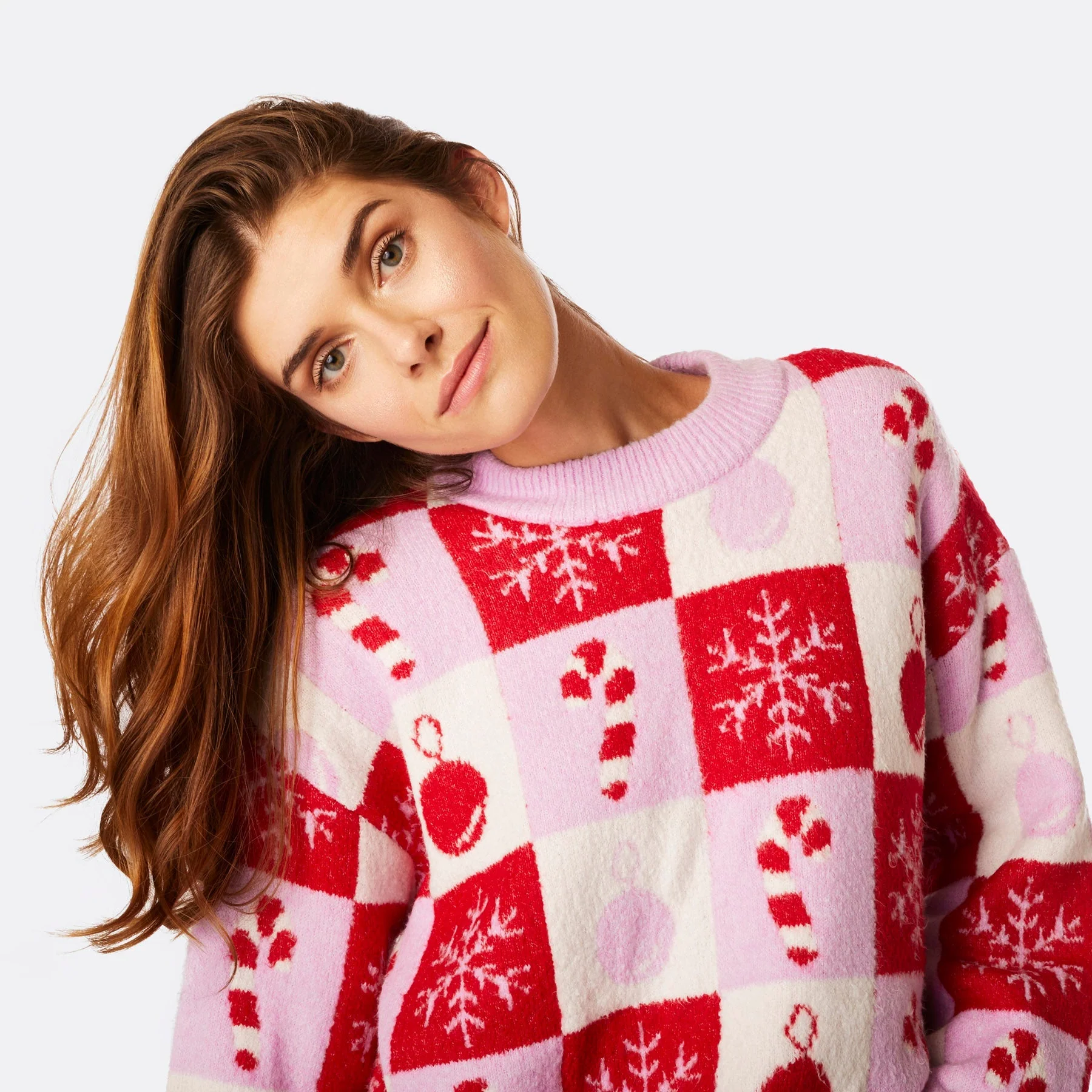 Karierter Oversized Weihnachtspullover Damen - Image 2