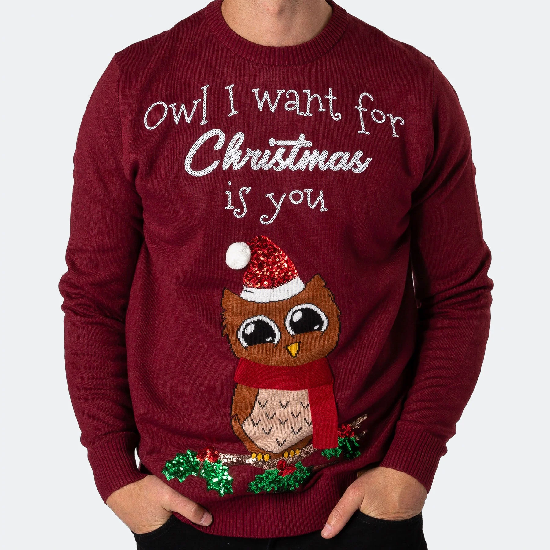 Owl I Want For Christmas Weihnachtspullover Herren - Image 6