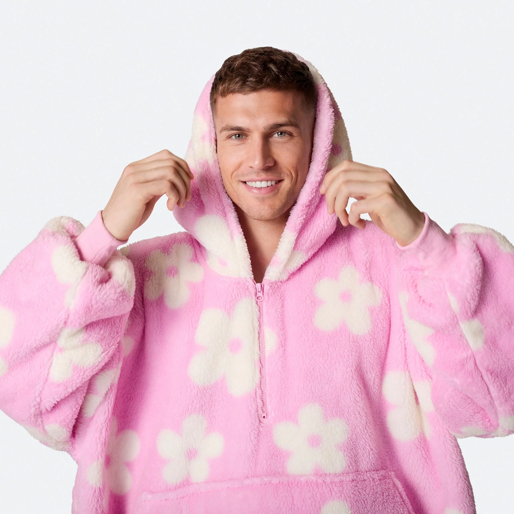 Pinker Blumen Teddy HappyHoodie - Image 8