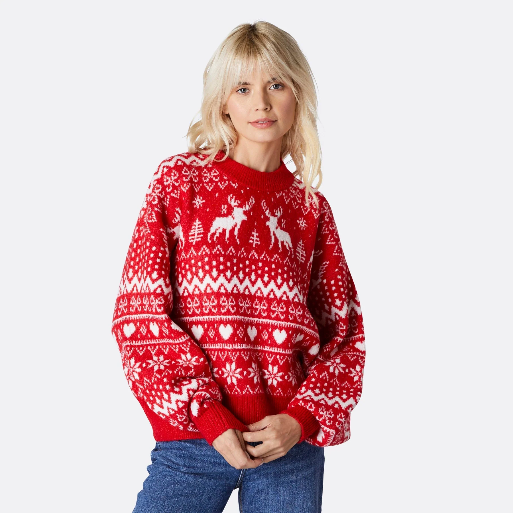Rentier Oversized Weihnachtspullover Damen - Image 3
