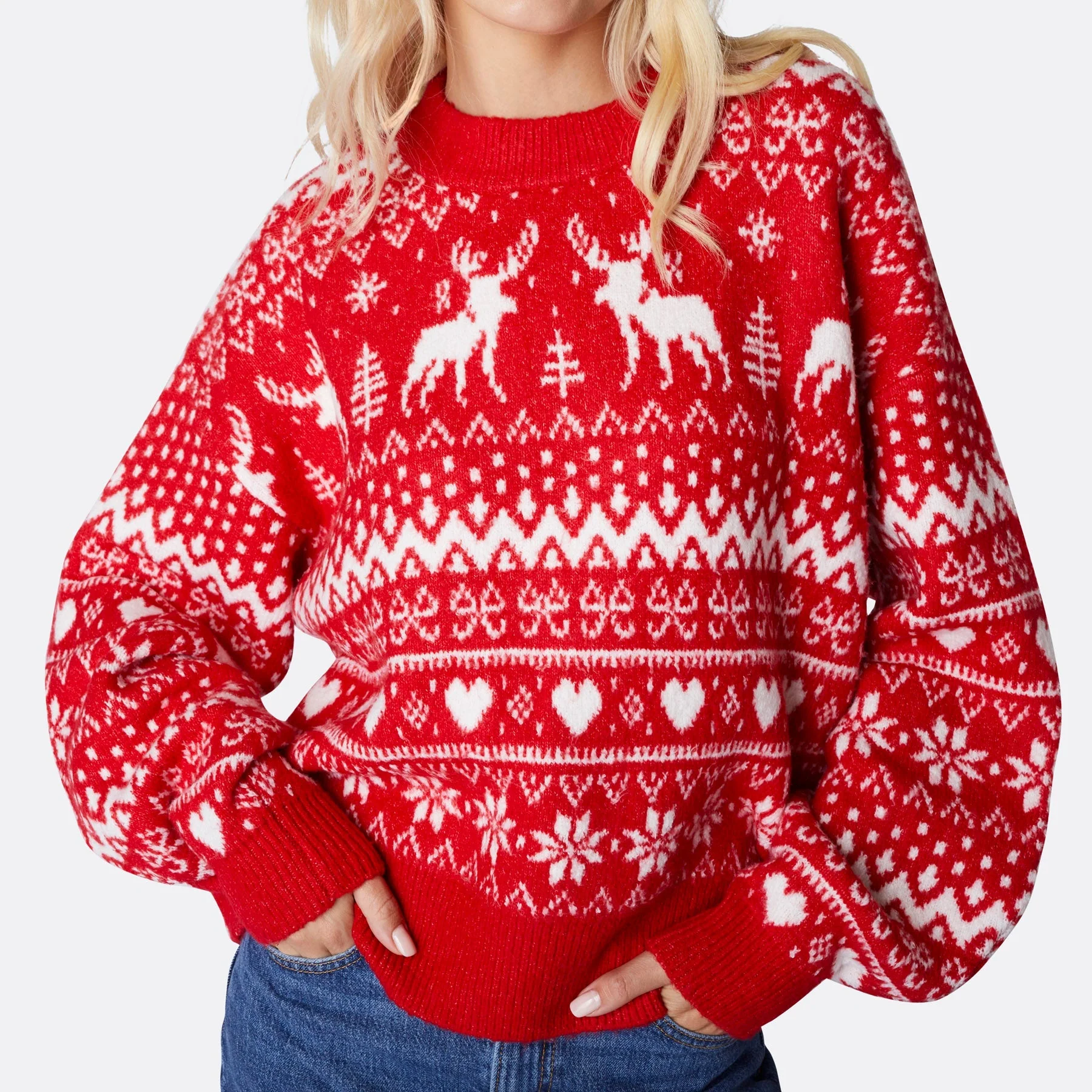 Rentier Oversized Weihnachtspullover Damen - Image 6