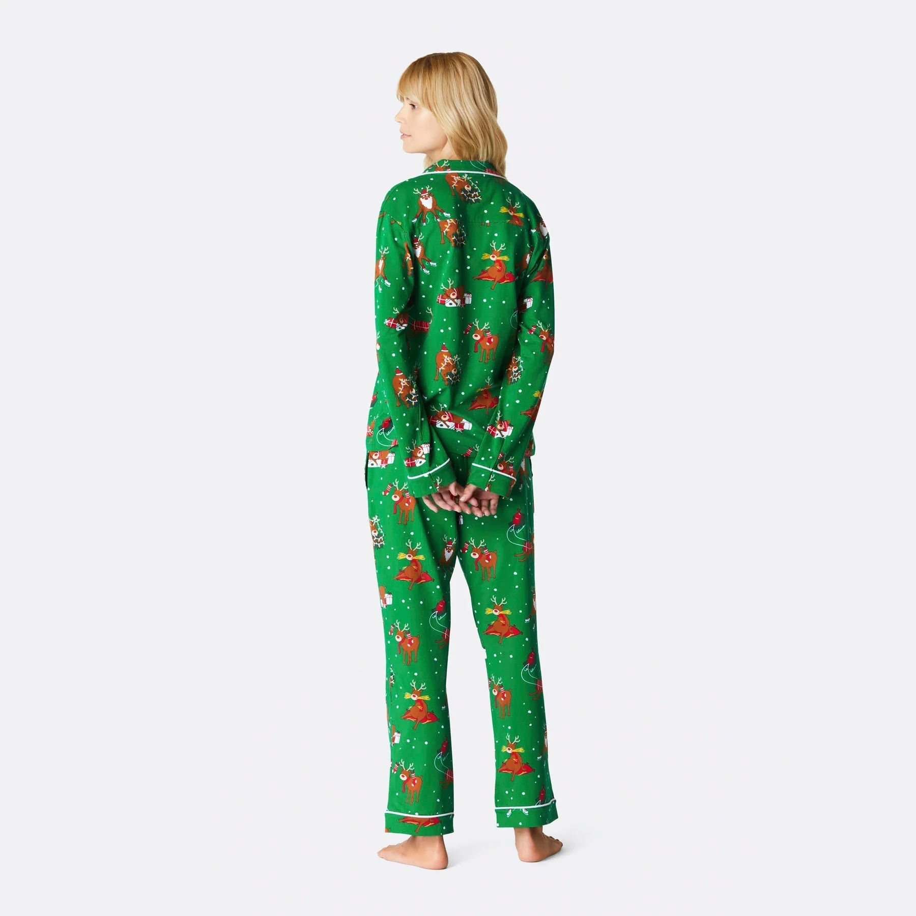 Rentier Weihnachtspyjama mit Kragen Damen - Image 3
