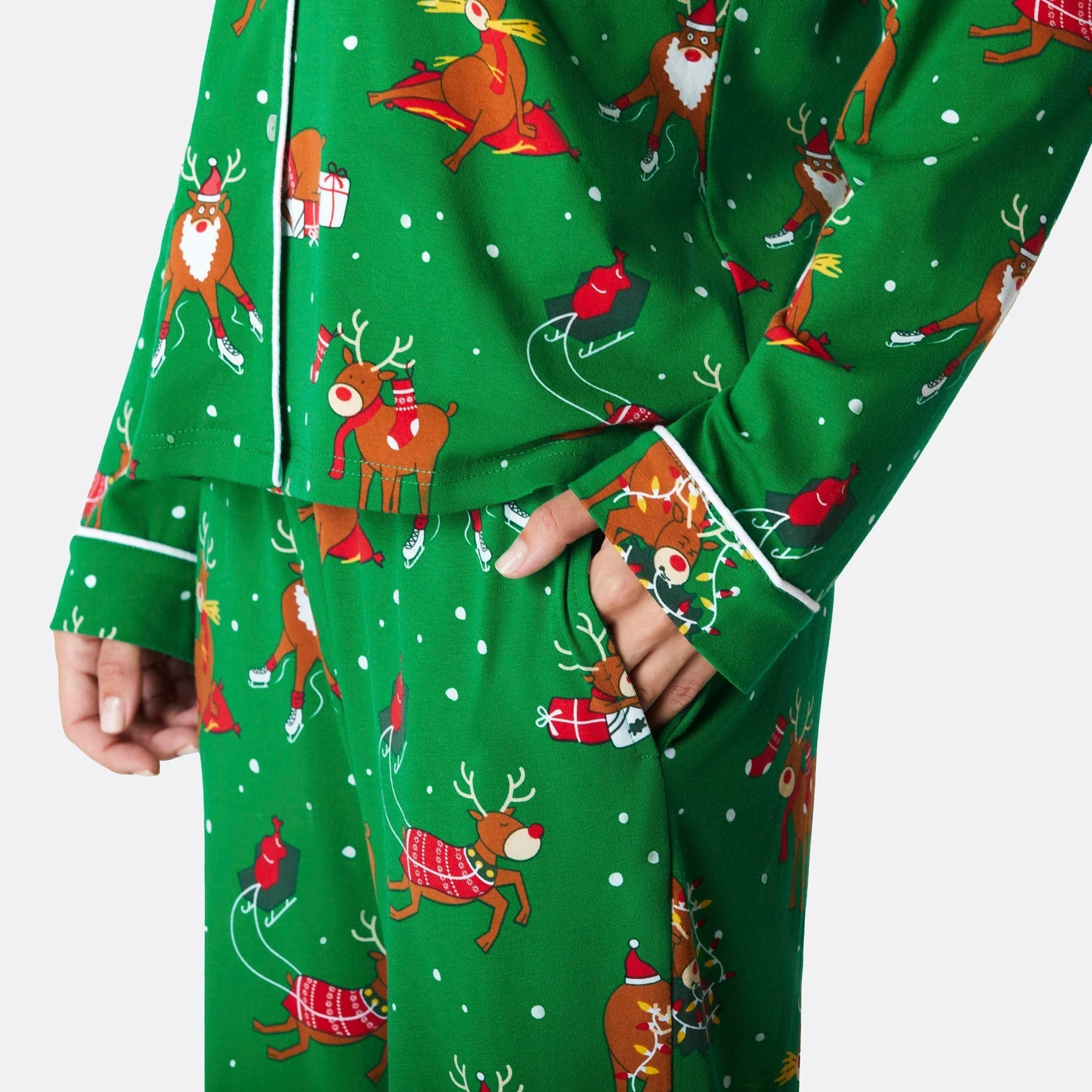 Rentier Weihnachtspyjama mit Kragen Damen - Image 5