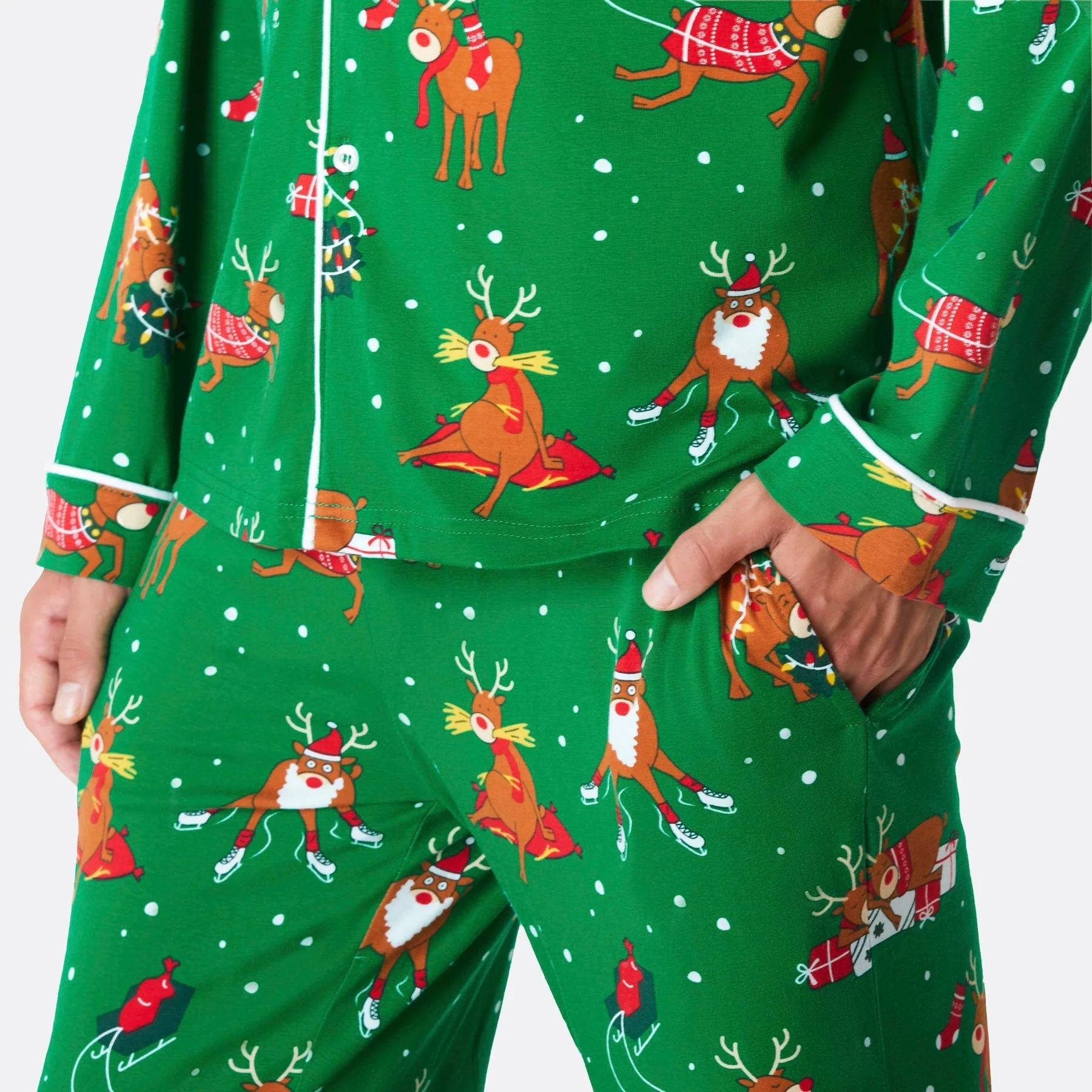 Rentier Weihnachtspyjama mit Kragen Herren - Image 5