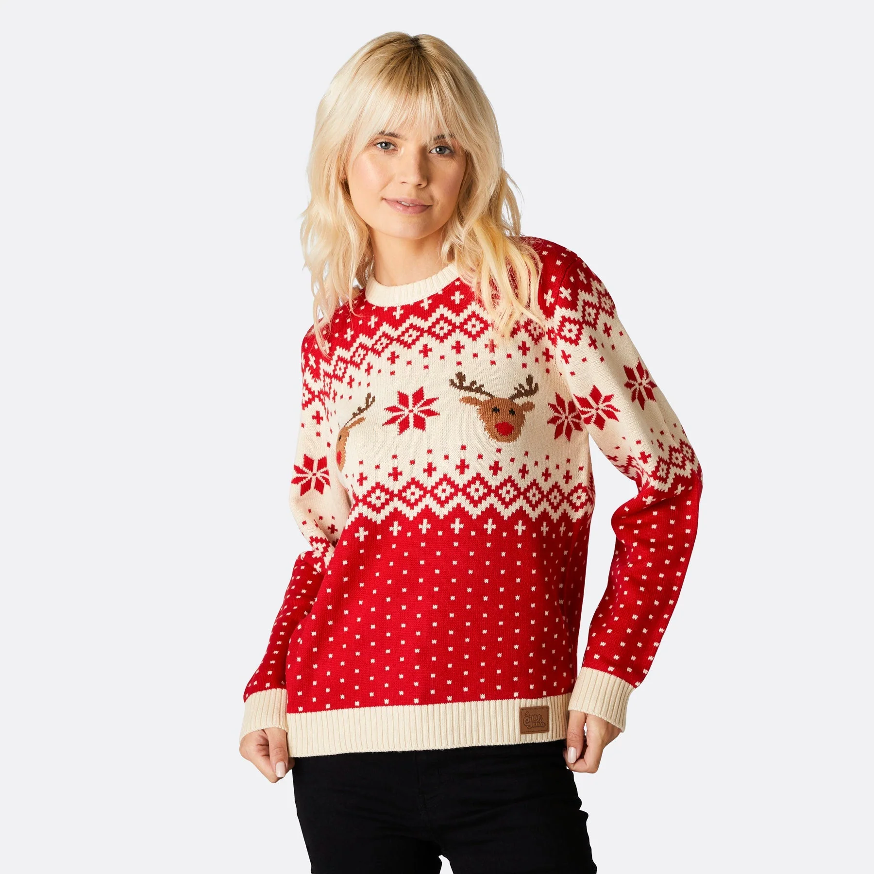 Roter Retro Rentier Weihnachtspullover Damen - Image 3