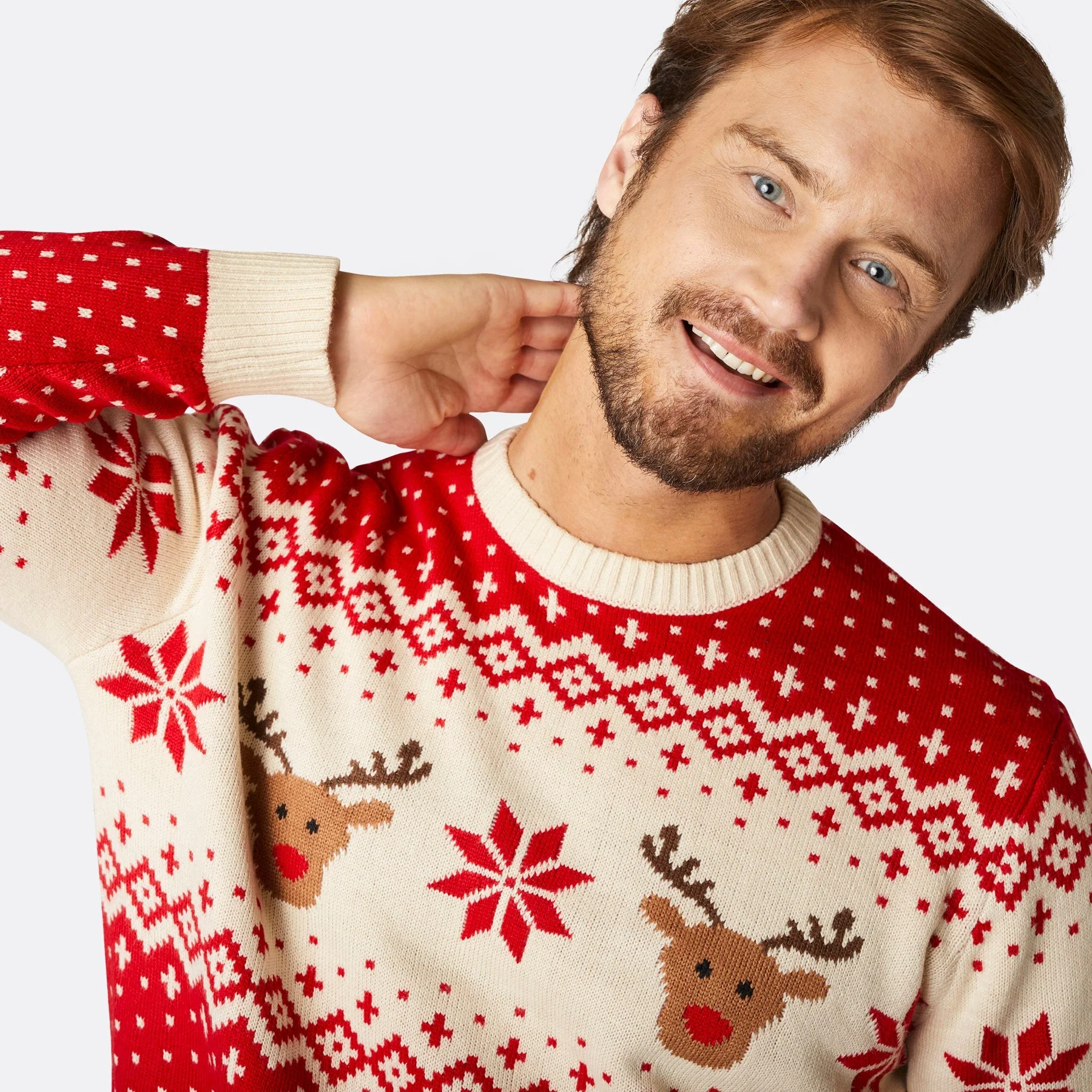 Roter Retro Rentier Weihnachtspullover Herren - Image 3