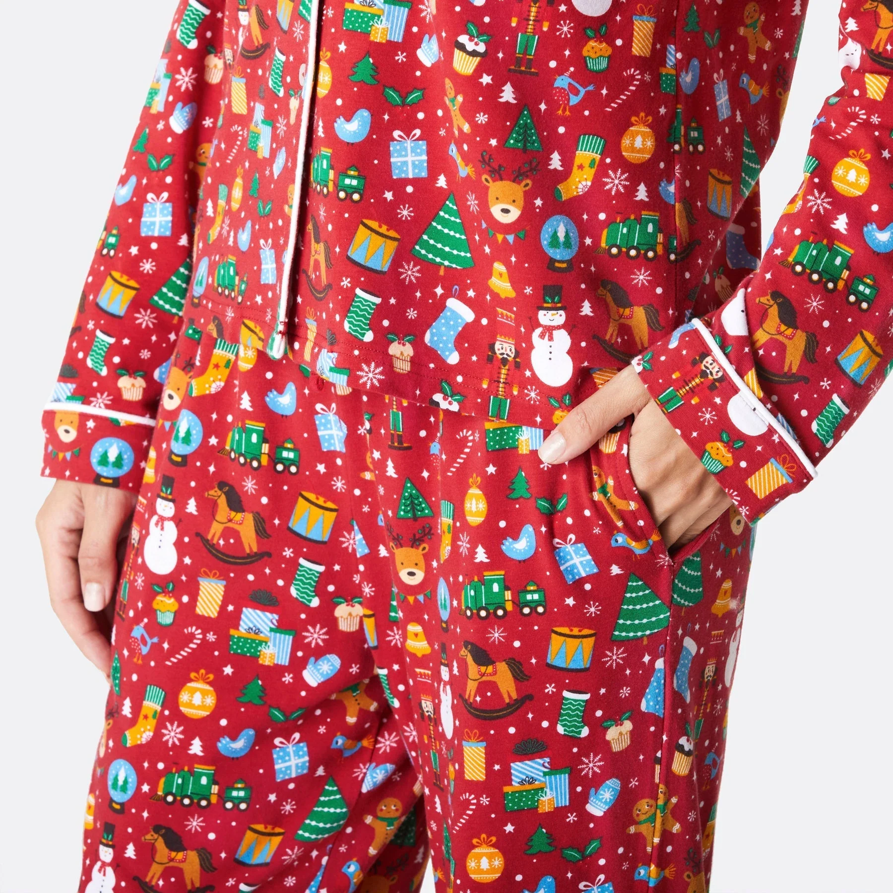 Roter Weihnachtstraum Weihnachtspyjama mit Kragen Damen - Image 5