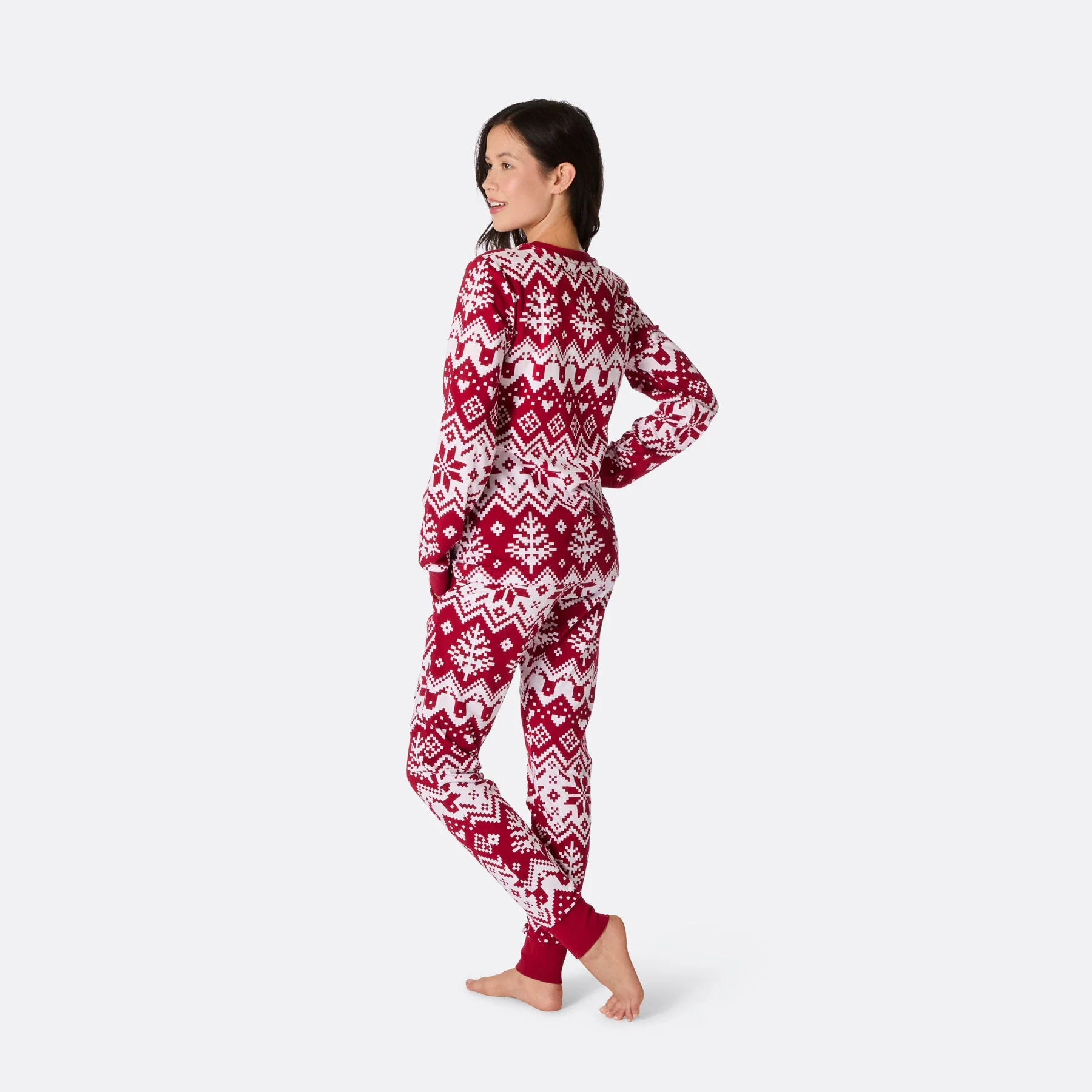 Roter Winter Strickmuster Weihnachtspyjama Damen - Image 3