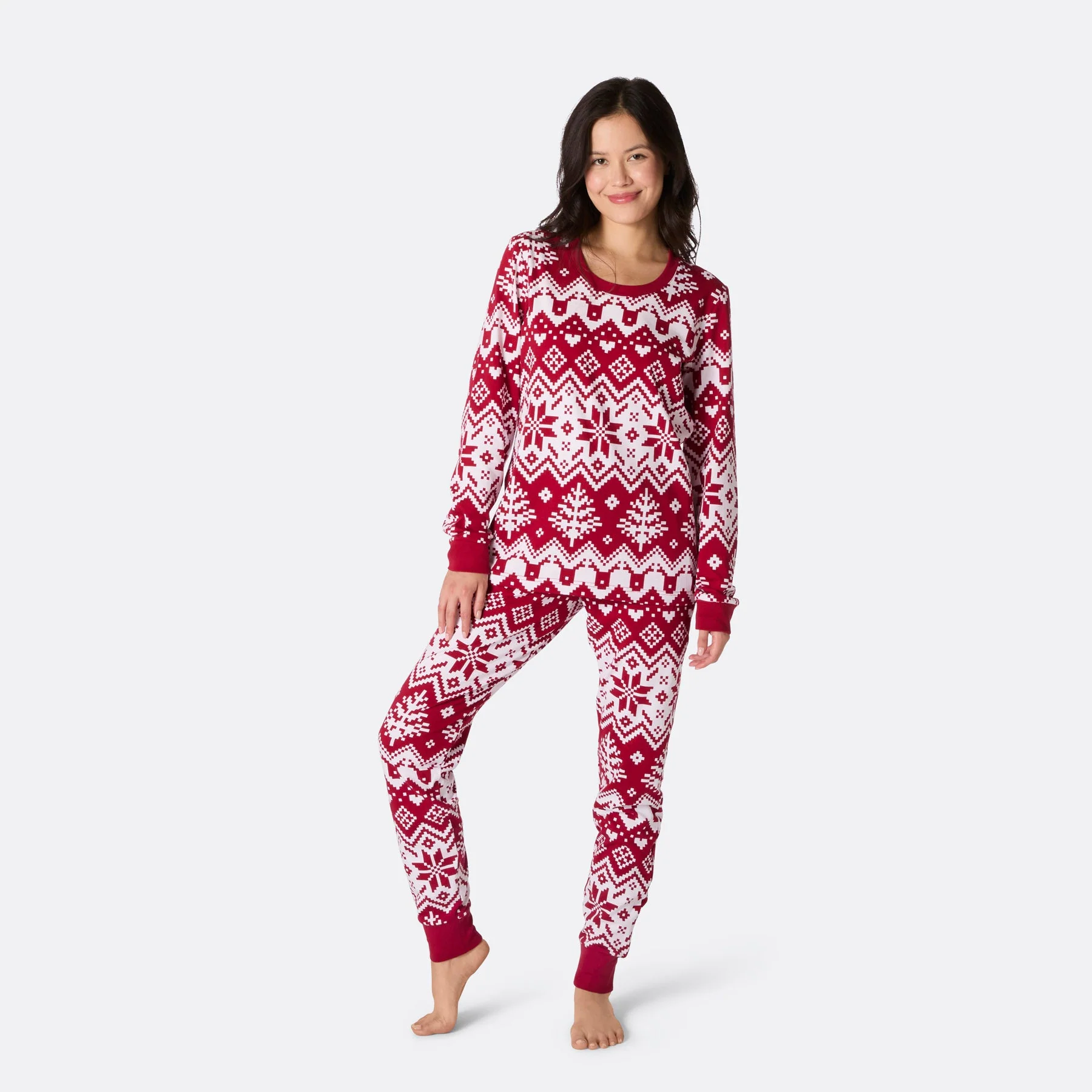 Roter Winter Strickmuster Weihnachtspyjama Damen - Image 4