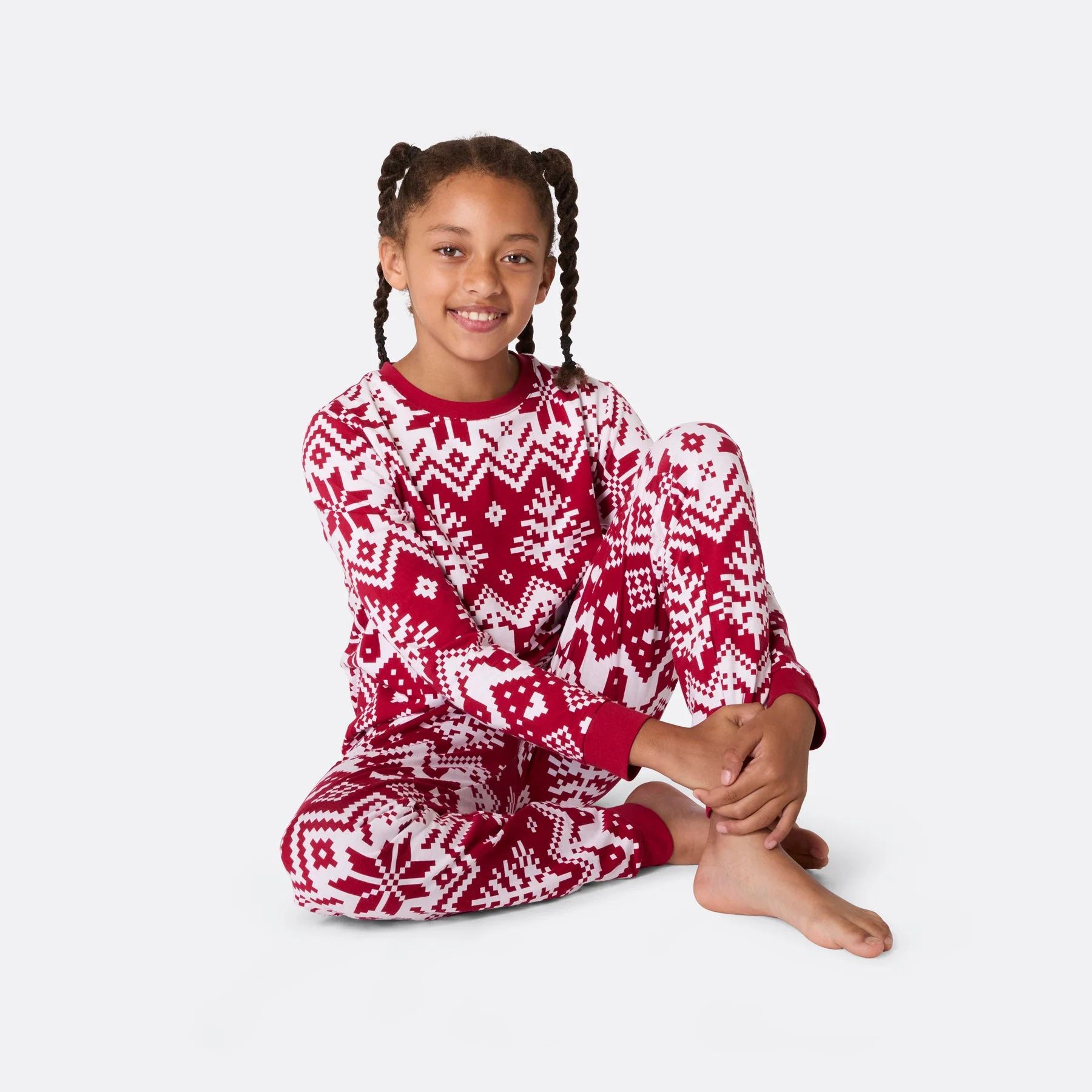 Roter Winter Strickmuster Weihnachtspyjama Kinder - Image 3