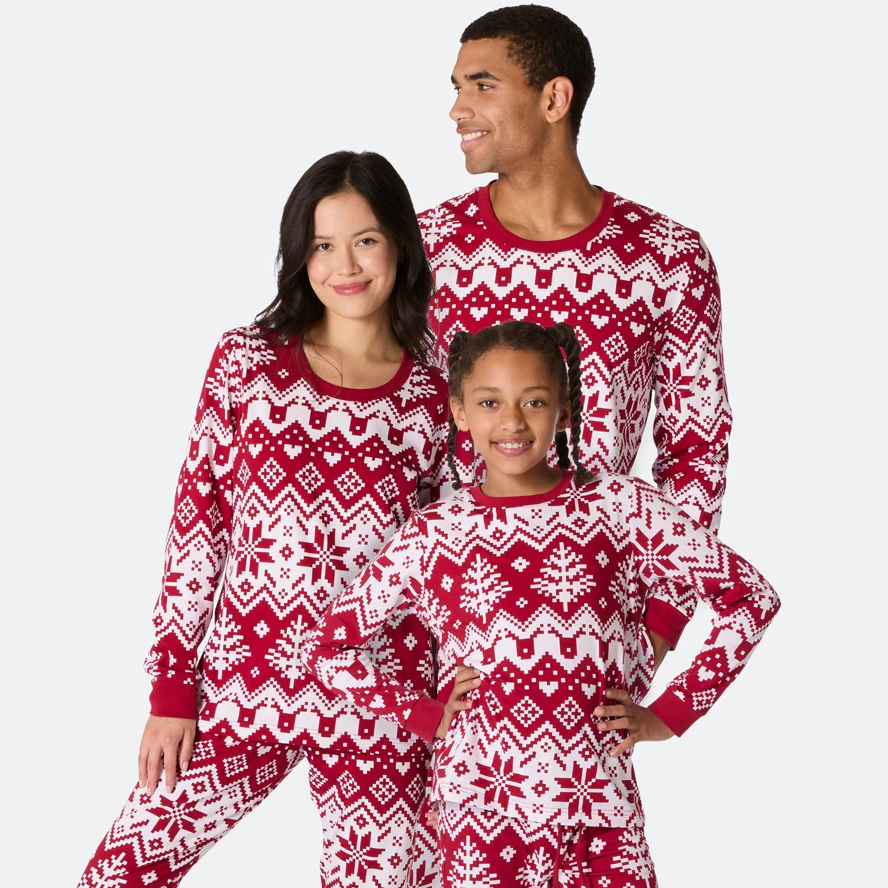 Roter Winter Strickmuster Weihnachtspyjama Familie