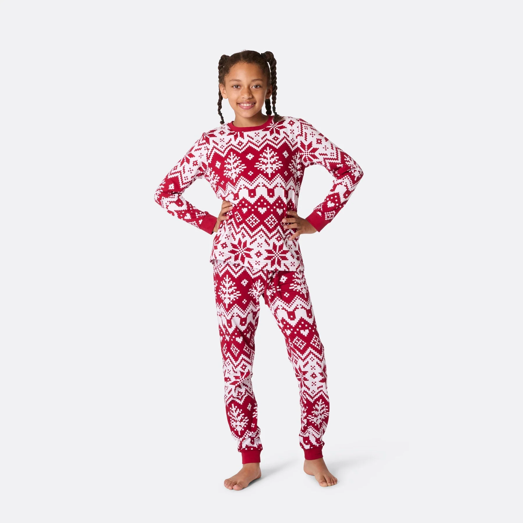 Roter Winter Strickmuster Weihnachtspyjama Familie - Image 5