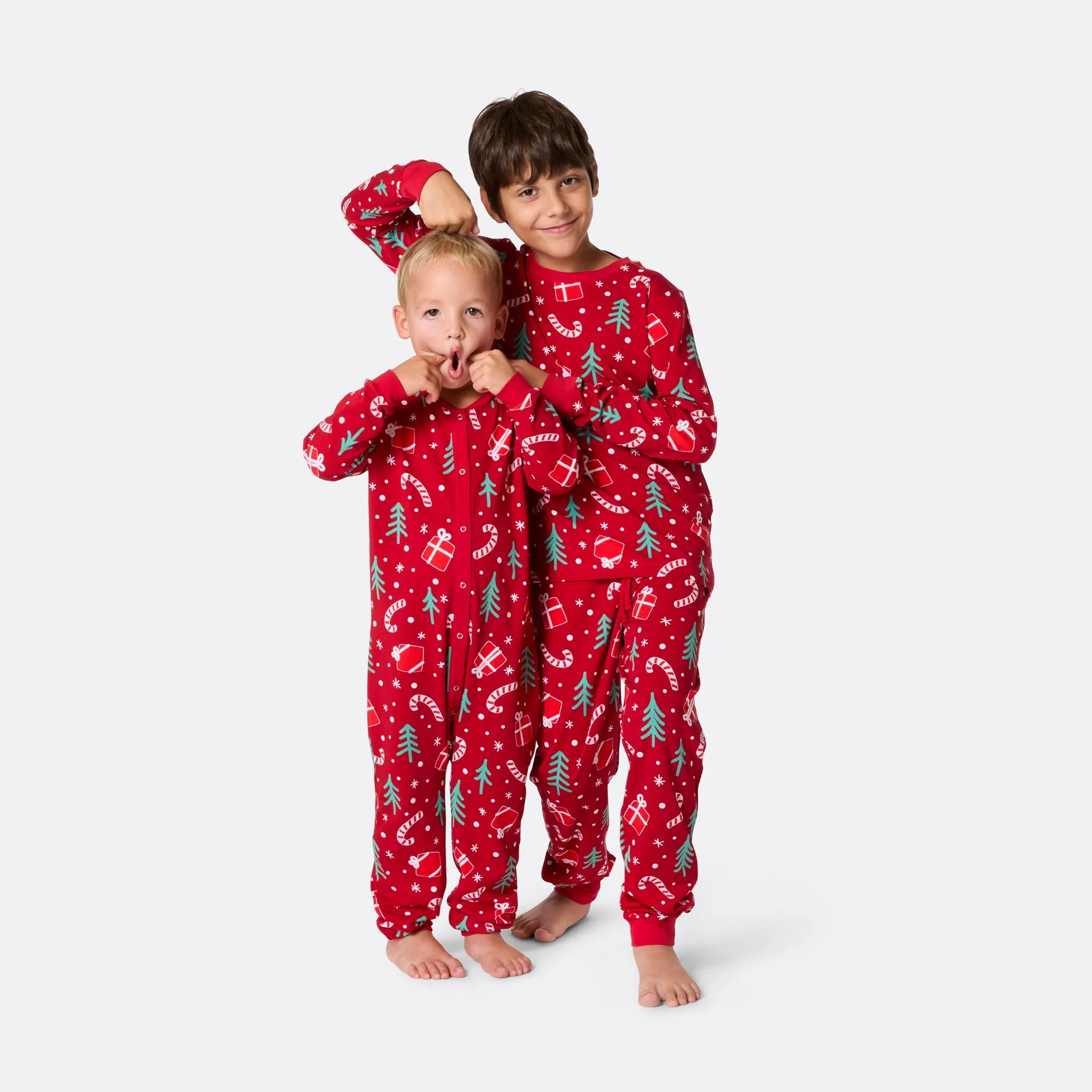 Rotes Weihnachtsmuster Overall Weihnachtspyjama Kinder - Image 7