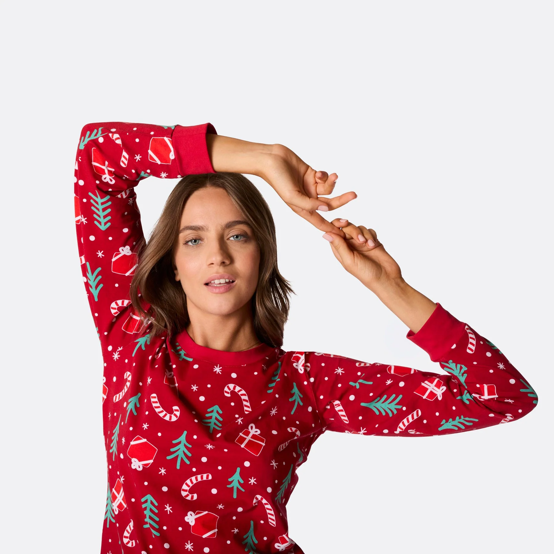 Rotes Weihnachtsmuster Weihnachtspyjama Damen - Image 3