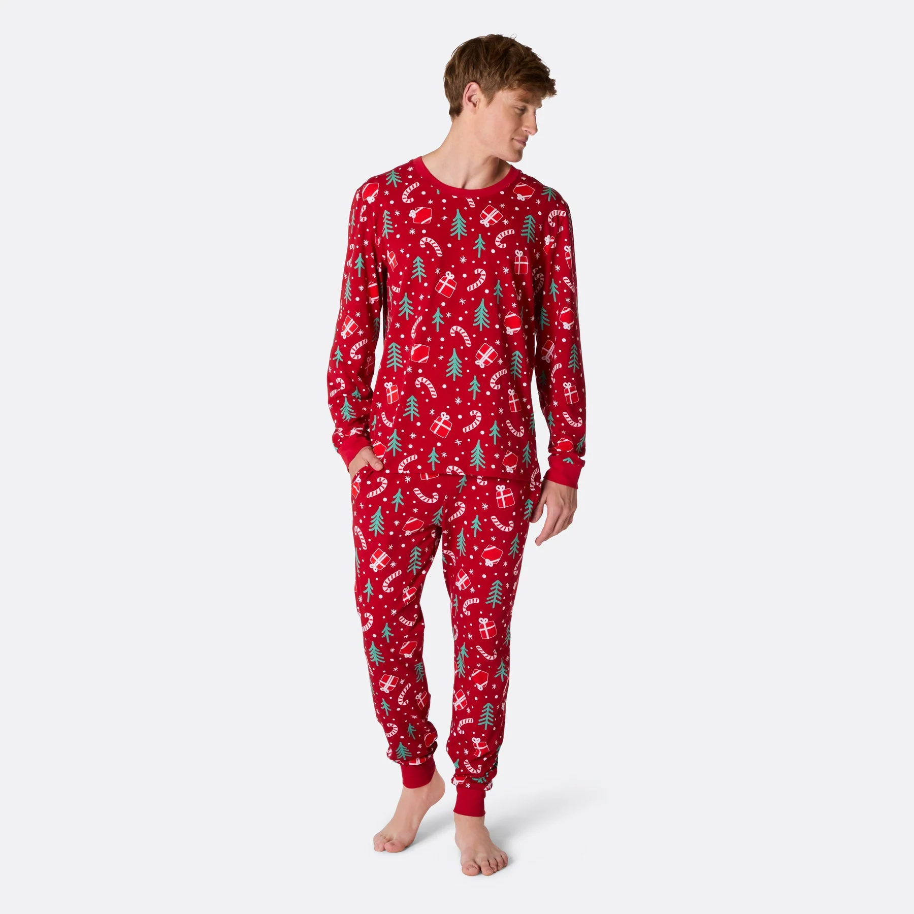 Rotes Weihnachtsmuster Weihnachtspyjama Herren - Image 3
