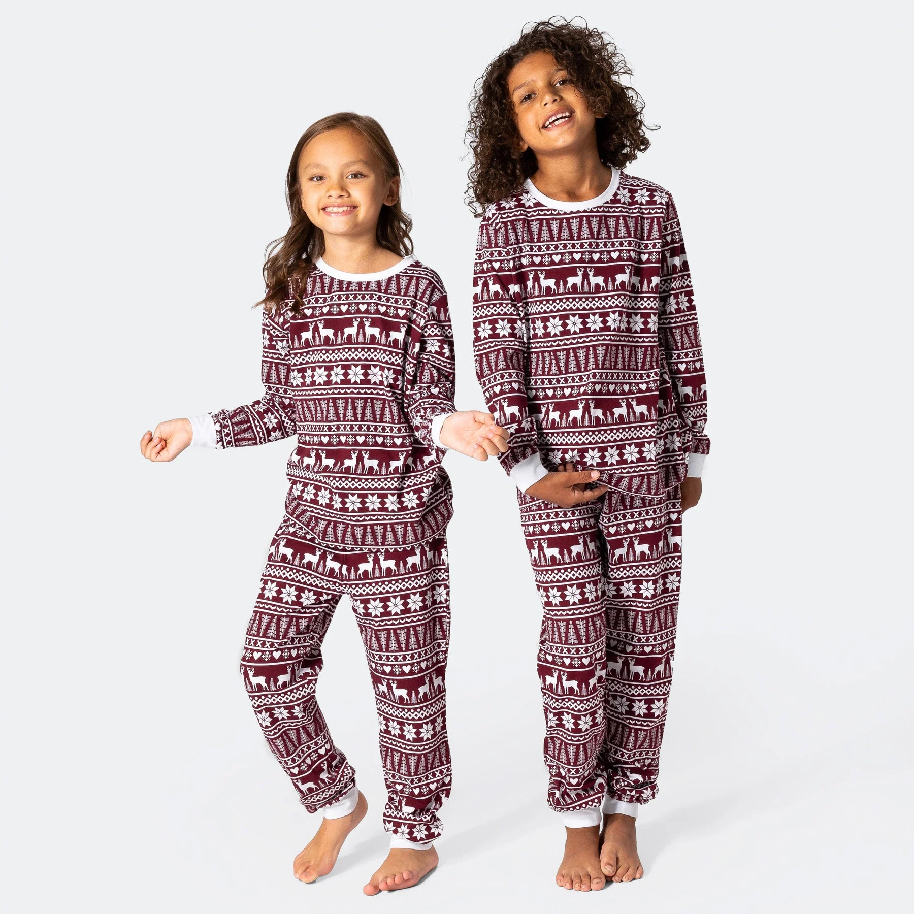 Burgunder Wintermuster Pyjama Kinder