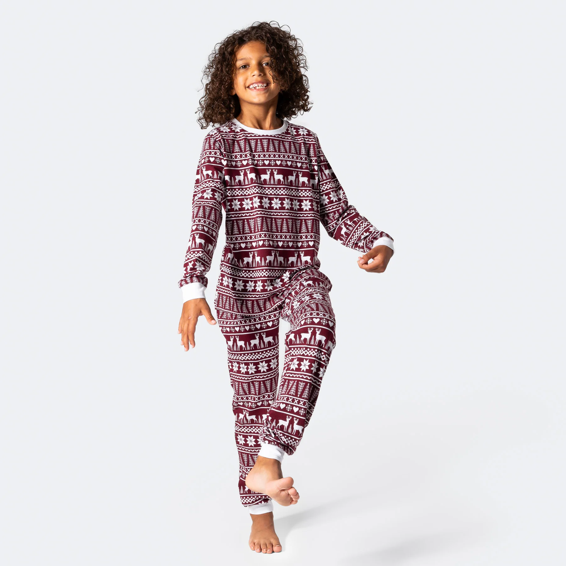 Burgunder Wintermuster Pyjama Kinder - Image 2