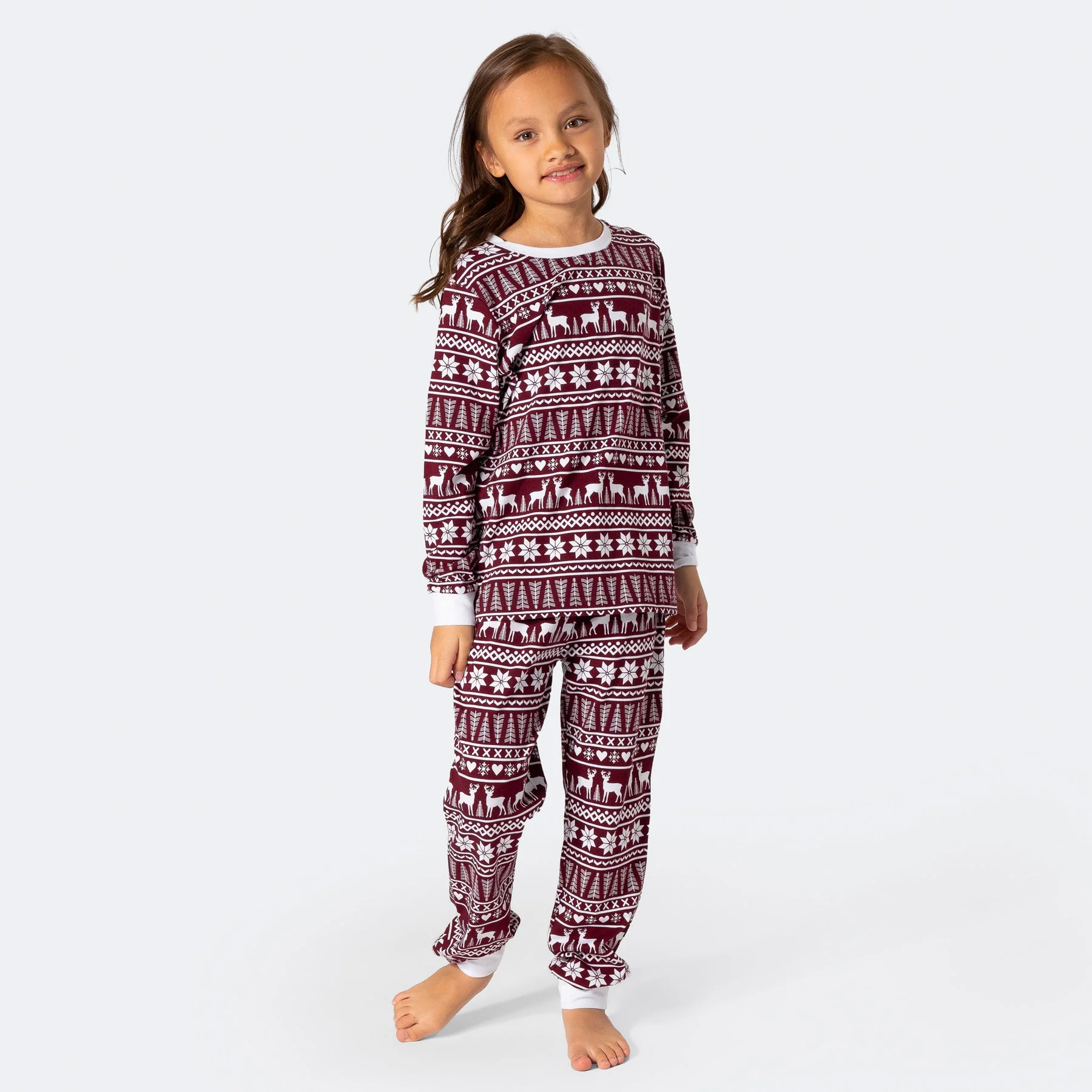 Burgunder Wintermuster Pyjama Kinder - Image 3